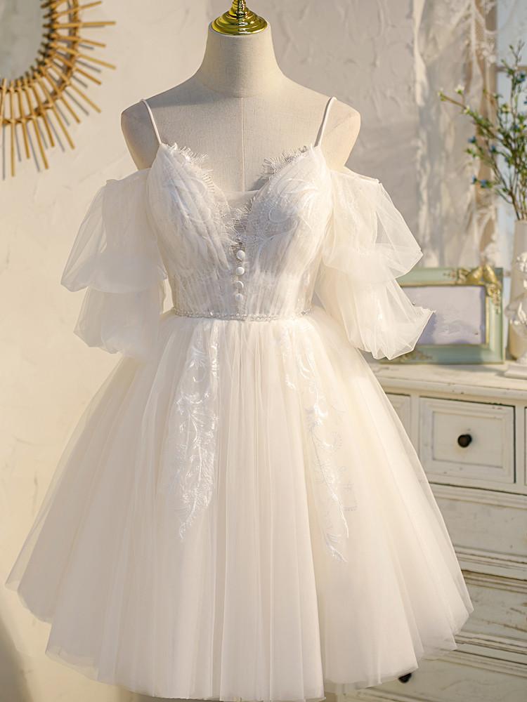 Light champagne tulle lace short prom dress, lace homecoming dress dresstby Light champagne tulle lace short prom dress, lace homecoming dress dresstby