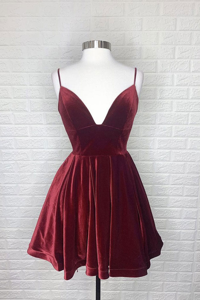 Simple burgundy v neck short prom dress burgundy homecoming dress – dresstby Simple burgundy v neck short prom dress burgundy homecoming dress – dresstby