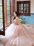 A Line Pink Long Prom Dresses, Off Shoulder Pink Formal Graduation Dresses
