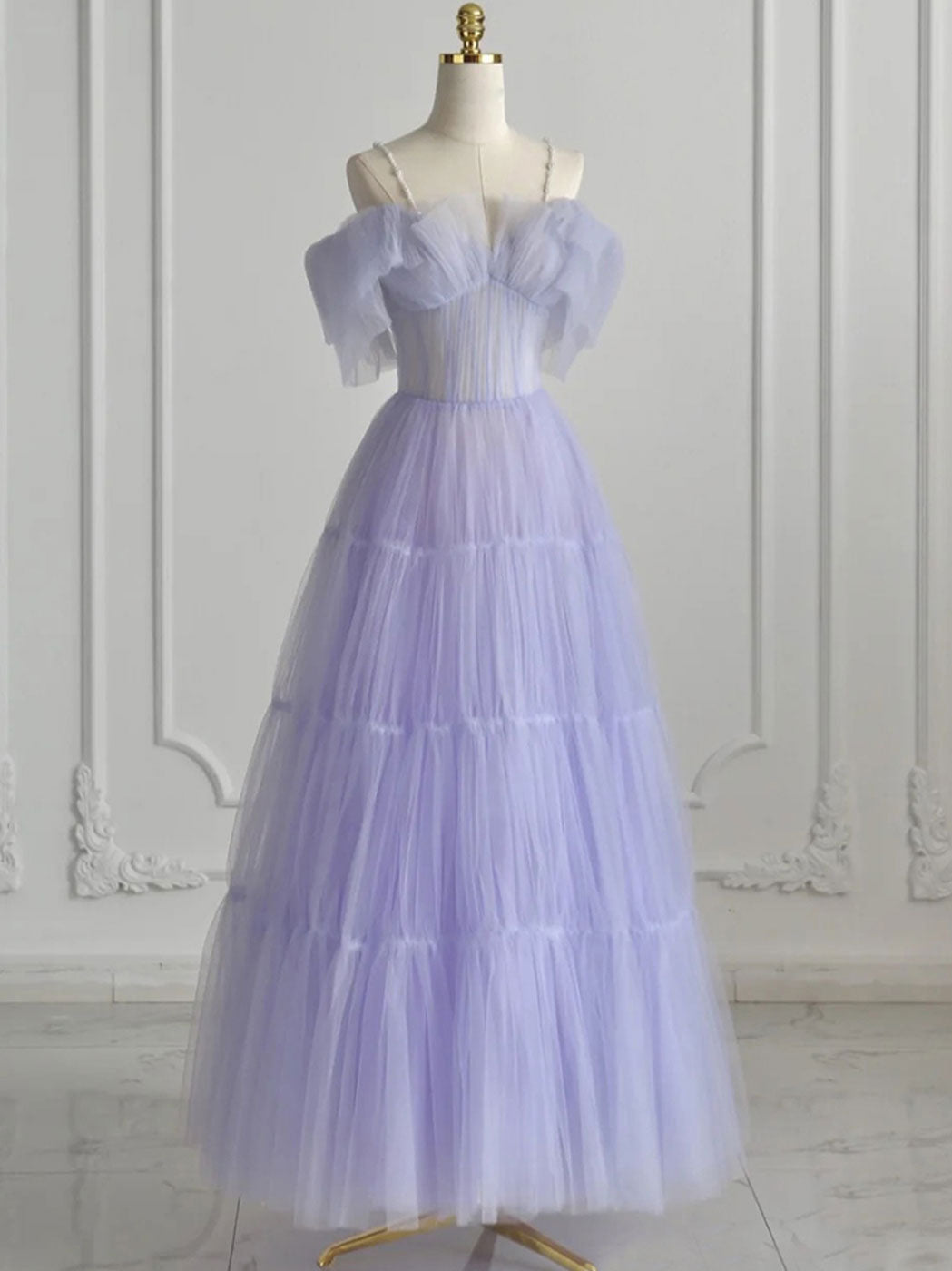 Purple tulle long prom dress, tulle evening dress