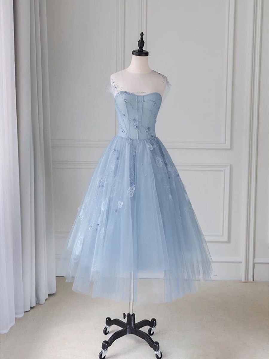 Blue round neck tulle short prom dress, blue tulle homecoming dress dresstby Blue round neck tulle short prom dress, blue tulle homecoming dress dresstby
