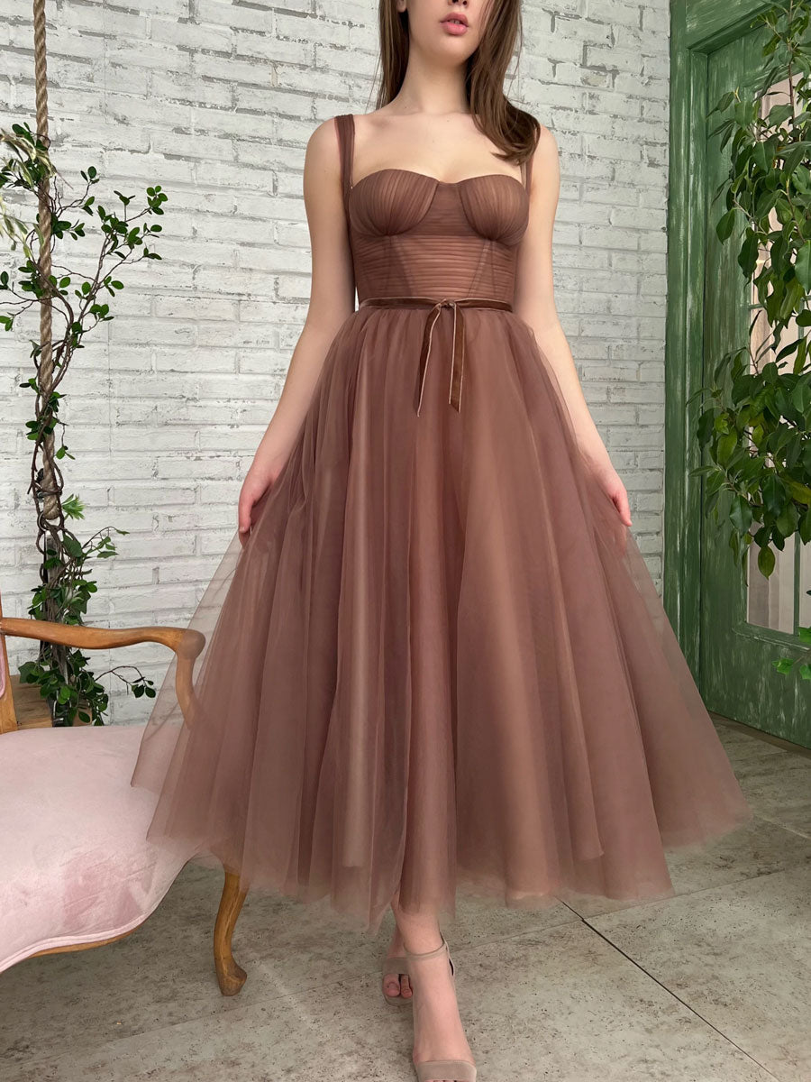 Simple Aline Tea Length Brown Prom Dresses, Brown Homecoming Dresses dresstby Simple Aline Tea Length Brown Prom Dresses, Brown Homecoming Dresses dresstby