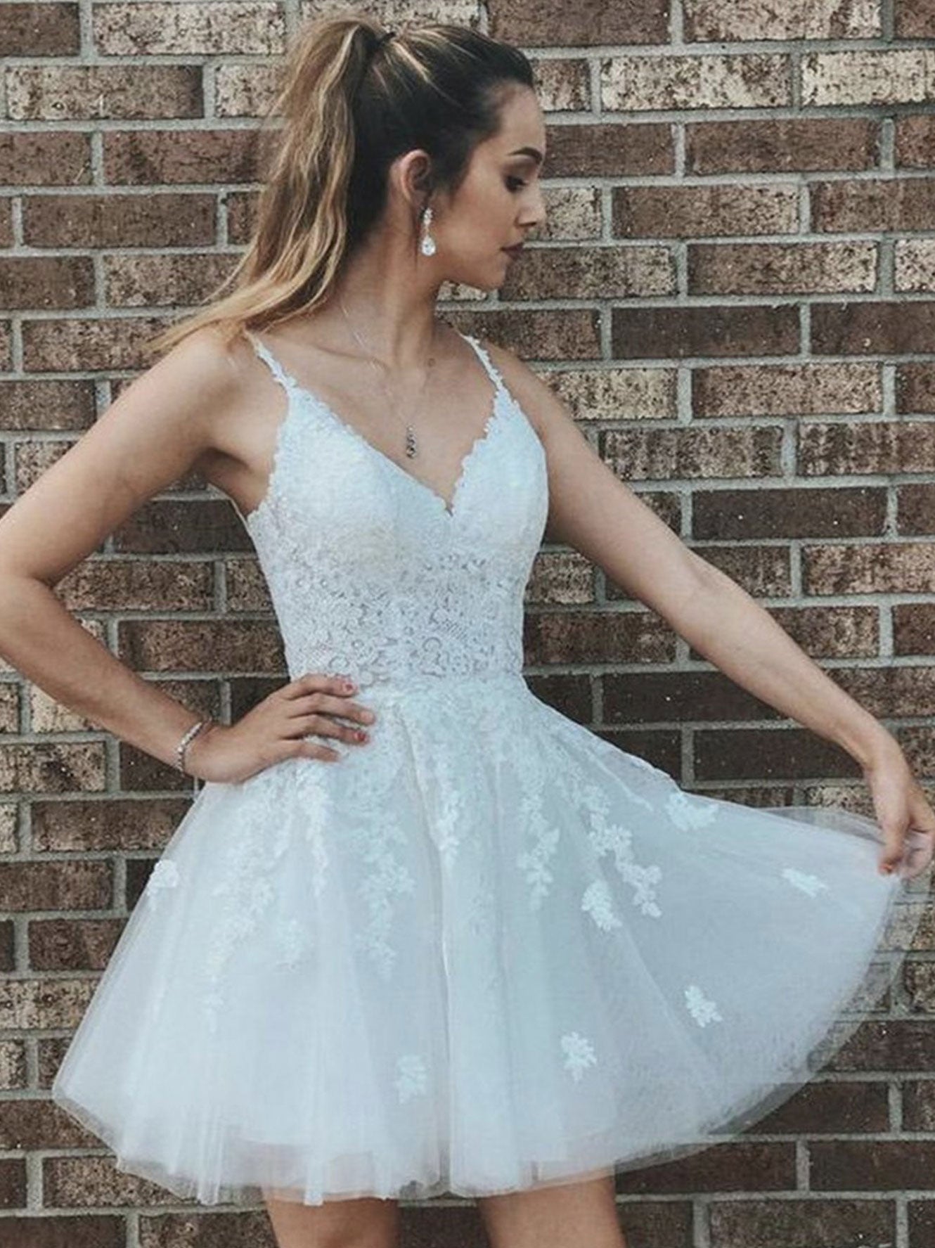 short white tulle prom dress White Tulle Flower Ball Gown Short Prom Dress, Cute Sweet 16 Dress