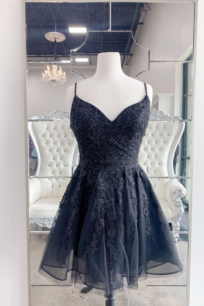 Black tulle lace short prom dress, black cocktail dress Black tulle lace short prom dress, black cocktail dress