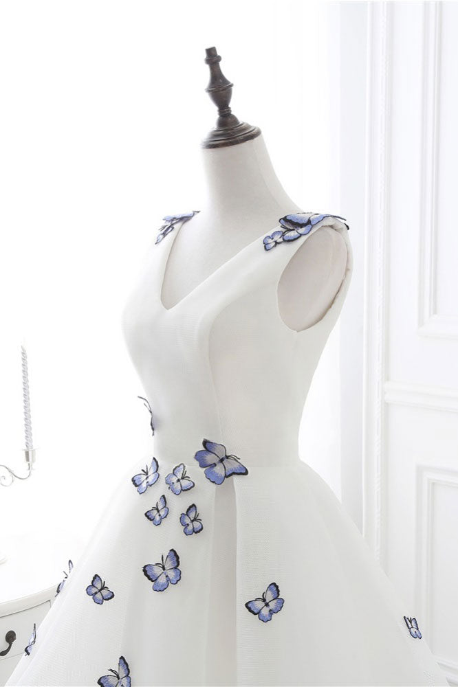 Cute white v neck short prom dress. white homecoming dress