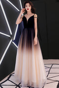 Unique black tulle long prom dress, black tulle evening dress