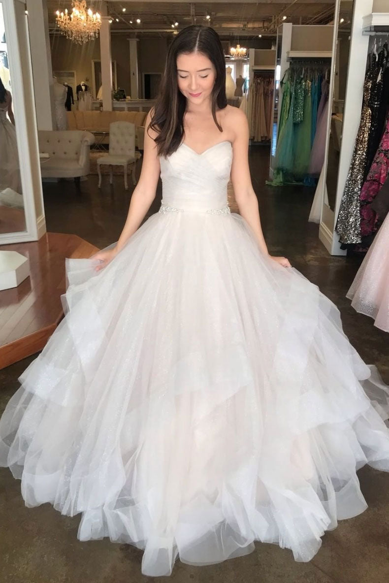 Beige sweetheart tulle long prom gown, tulle formal dress dresstby Beige sweetheart tulle long prom gown, tulle formal dress dresstby