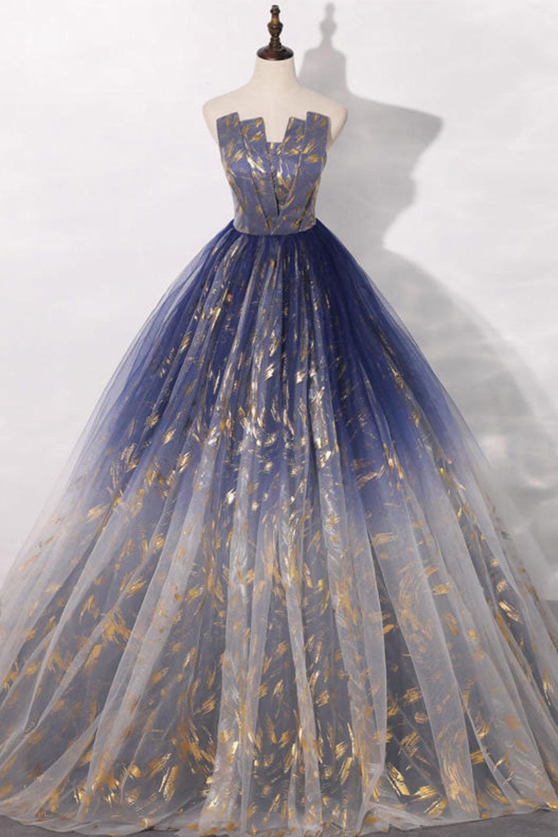 Unique tulle lace long prom gown, tulle evening dress