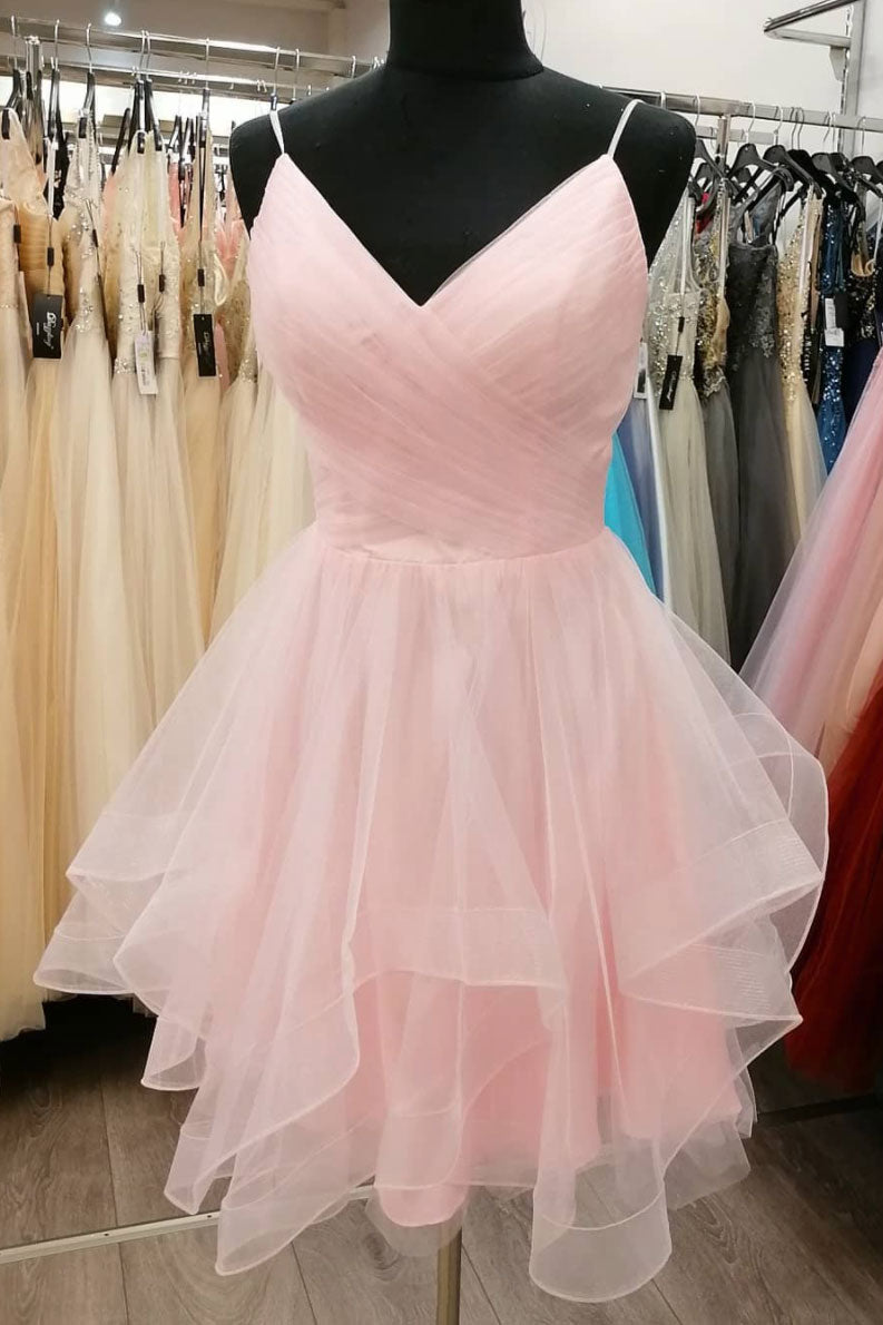 Simple pink tulle short prom dress pink cocktail dress dresstby Simple pink tulle short prom dress pink cocktail dress dresstby