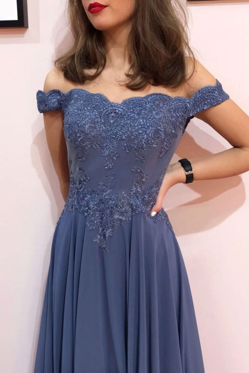 Blue off shoulder chiffon lace long prom dress blue formal dress dresstby Blue off shoulder chiffon lace long prom dress blue formal dress dresstby