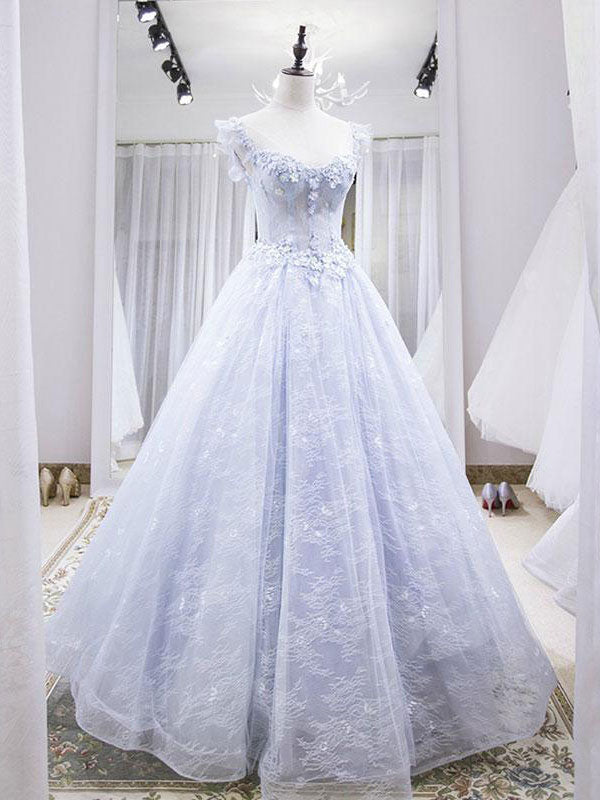 Light purple tulle lace long prom dress, blue evening dress dresstby Light purple tulle lace long prom dress, blue evening dress dresstby