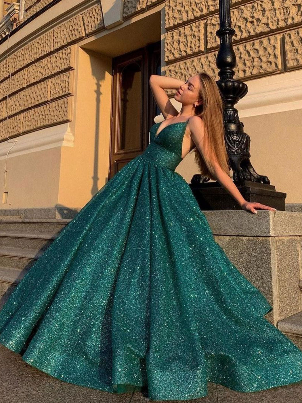 Green v neck sequin long prom dress, green formal dress dresstby Green v neck sequin long prom dress, green formal dress dresstby