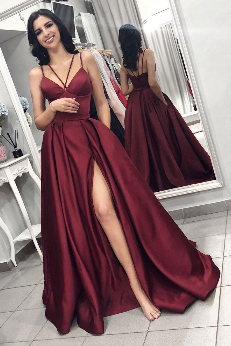 Simple burgundy satin long prom dress burgundy formal dress dresstby Simple burgundy satin long prom dress burgundy formal dress dresstby