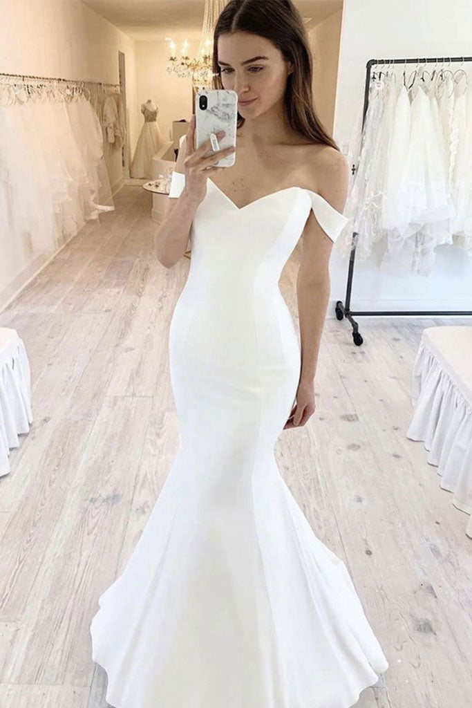 Simple white satin mermaid long prom dress white evening dress – dresstby Simple white satin mermaid long prom dress white evening dress – dresstby