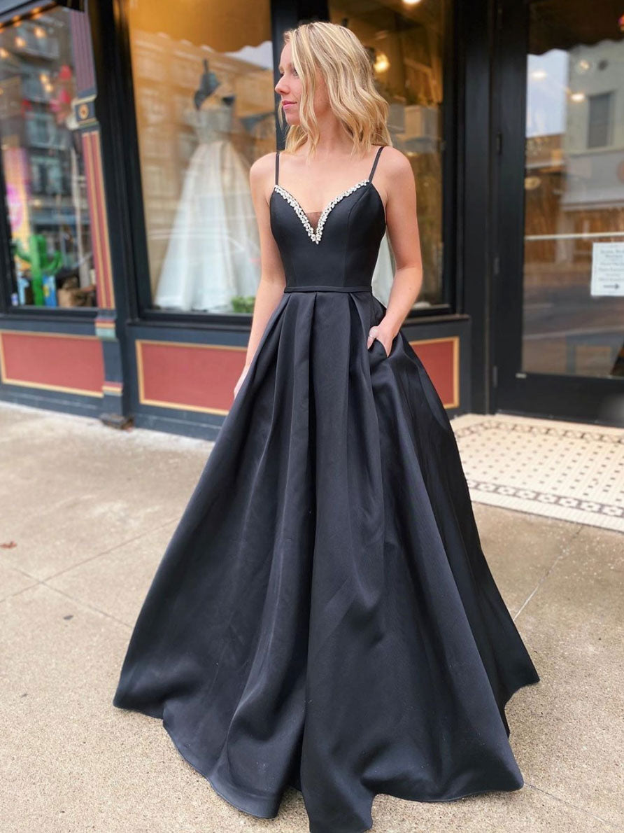 Simple black satin long prom dress, black satin evening dress Simple black satin long prom dress, black satin evening dress