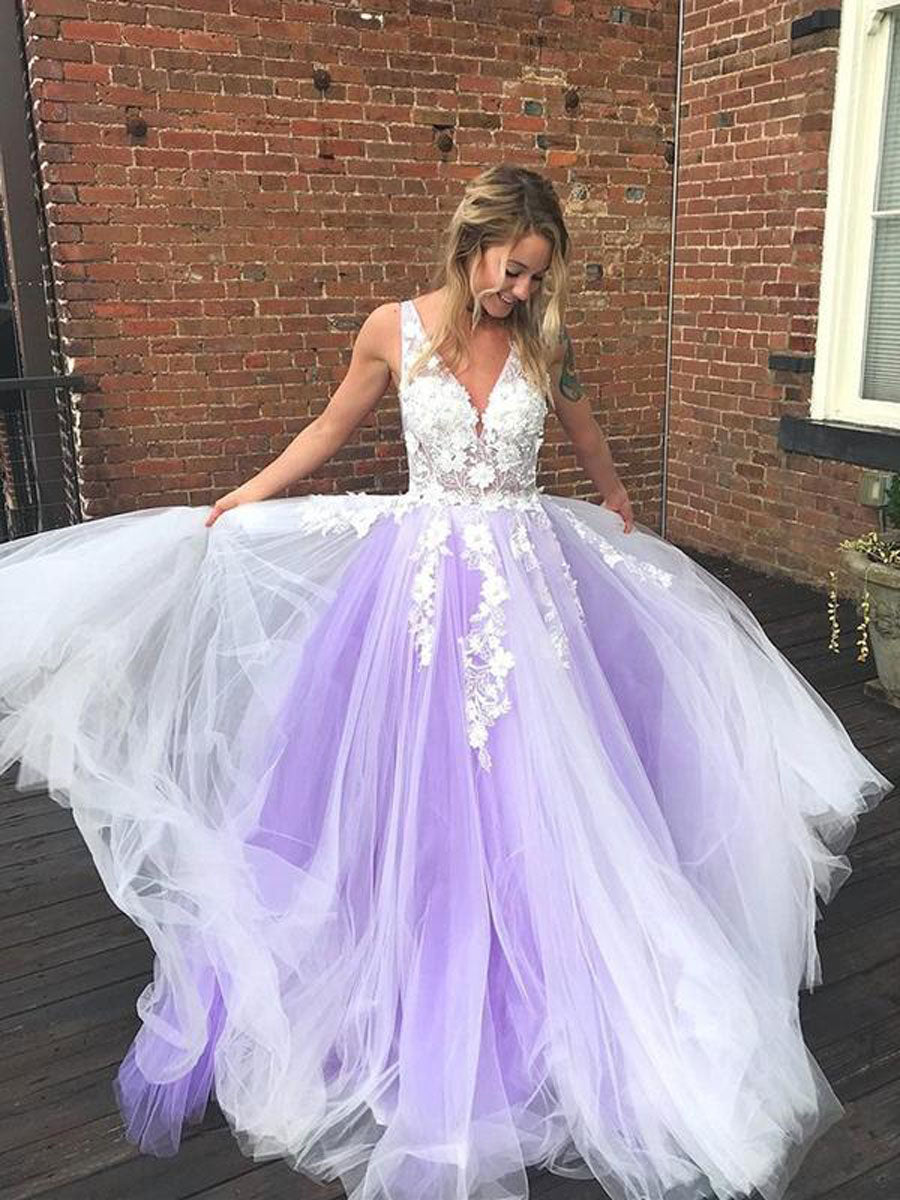Yellow v neck tulle lace long prom dress yellow tulle lace formal dress