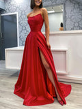 Simple burgundy satin long prom dress, evening dress