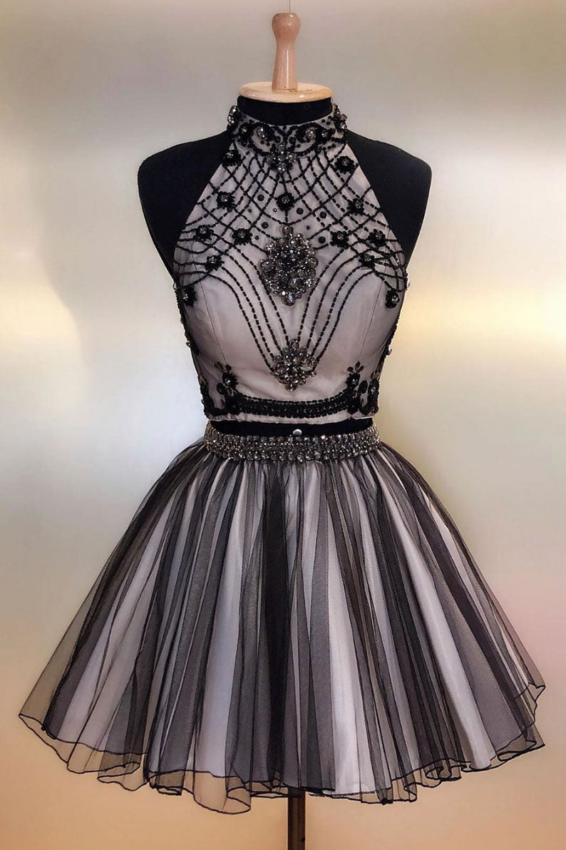 Black tulle beads short prom dress, black homecoming dress dresstby Black tulle beads short prom dress, black homecoming dress dresstby