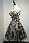 Black tulle lace short prom dress, black homecoming dress