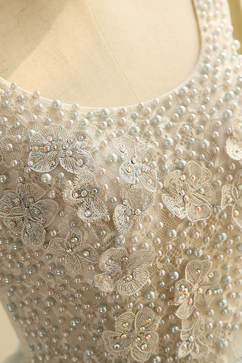 Gray round neck tulle short prom dress, cute homecoming dress