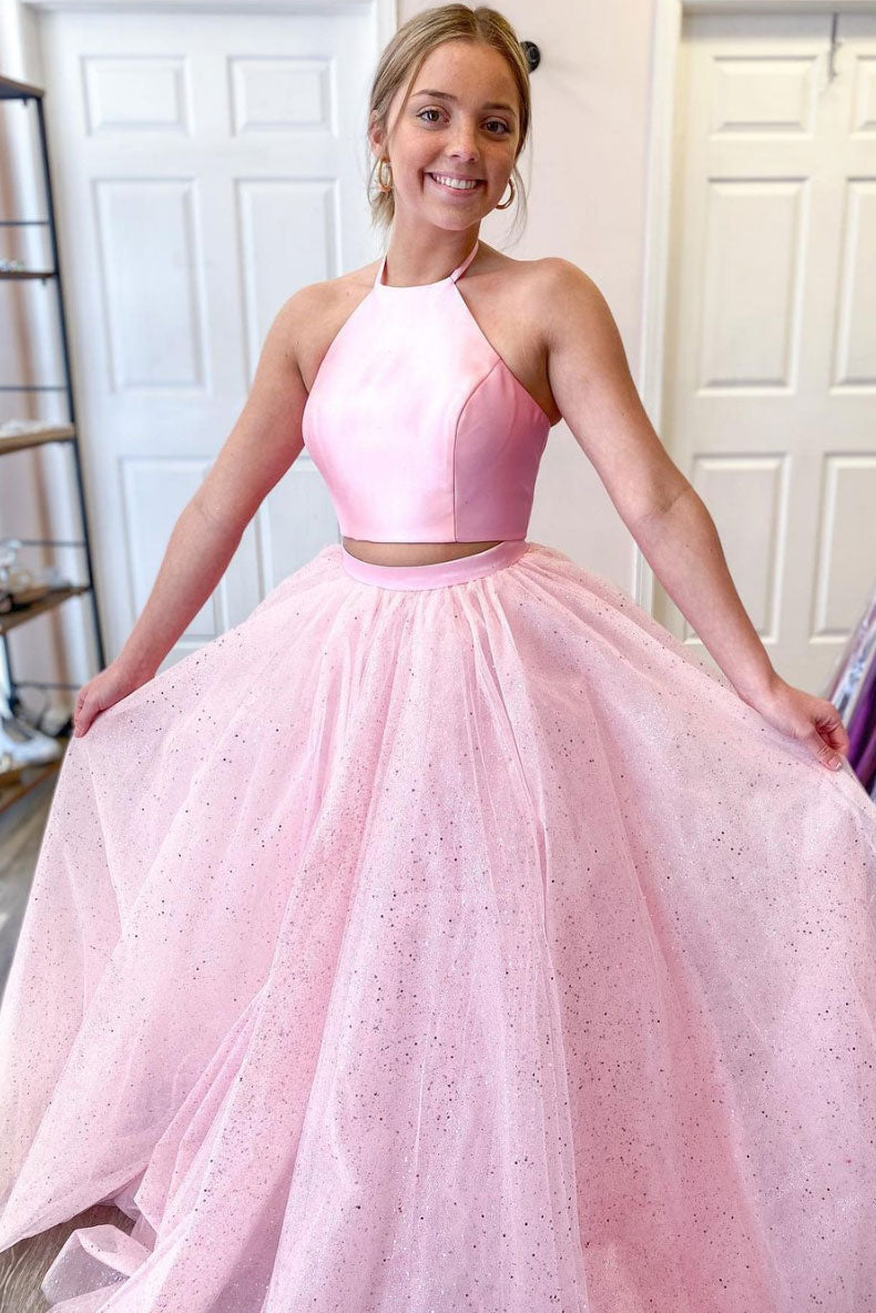pink satin two piece dress Carina Powder Pink Two Piece Dress Ready to Ship