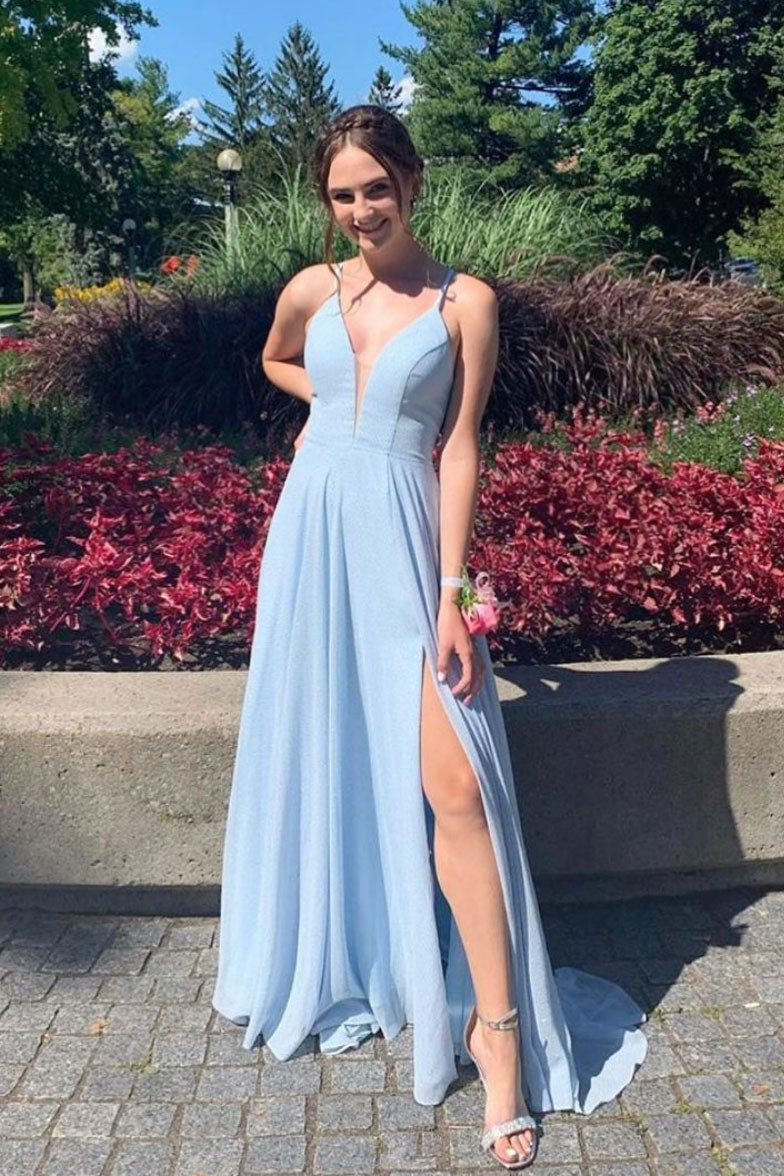 Blue v neck tulle long prom dress blue evening dress dresstby Blue v neck tulle long prom dress blue evening dress dresstby