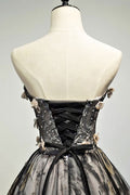 Black tulle lace short prom dress, black homecoming dress