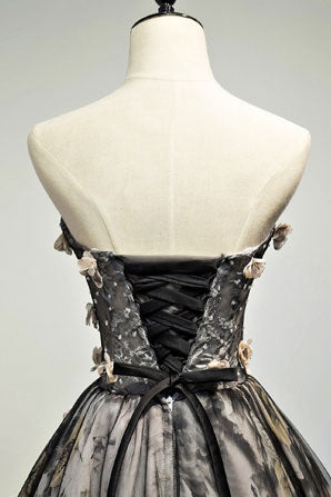 Black tulle lace short prom dress, black homecoming dress
