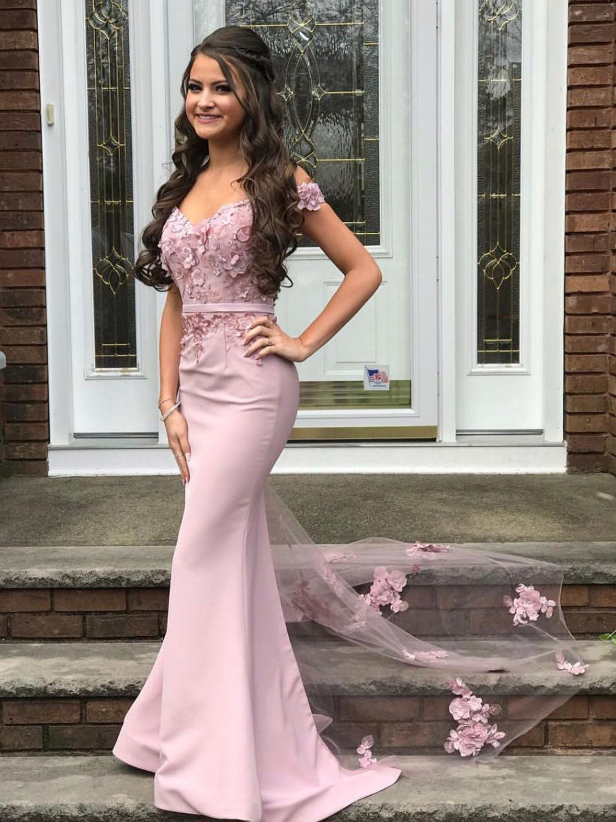 Pink satin mermaid long lace prom dress, pink bridesmaid dress Pink satin mermaid long lace prom dress, pink bridesmaid dress