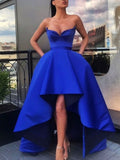 Simple high low satin prom dress, satin evening dress