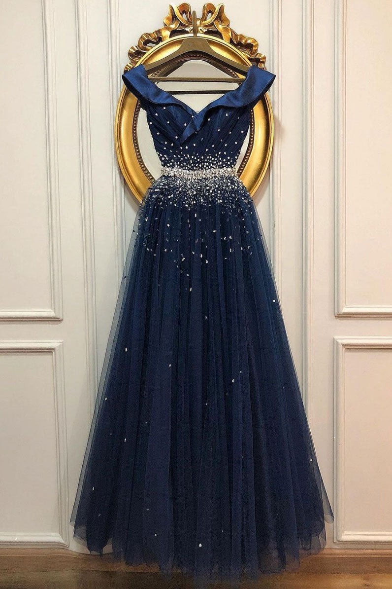 Dark blue satin sequin long prom dress dark blue evening dress Dark blue satin sequin long prom dress dark blue evening dress
