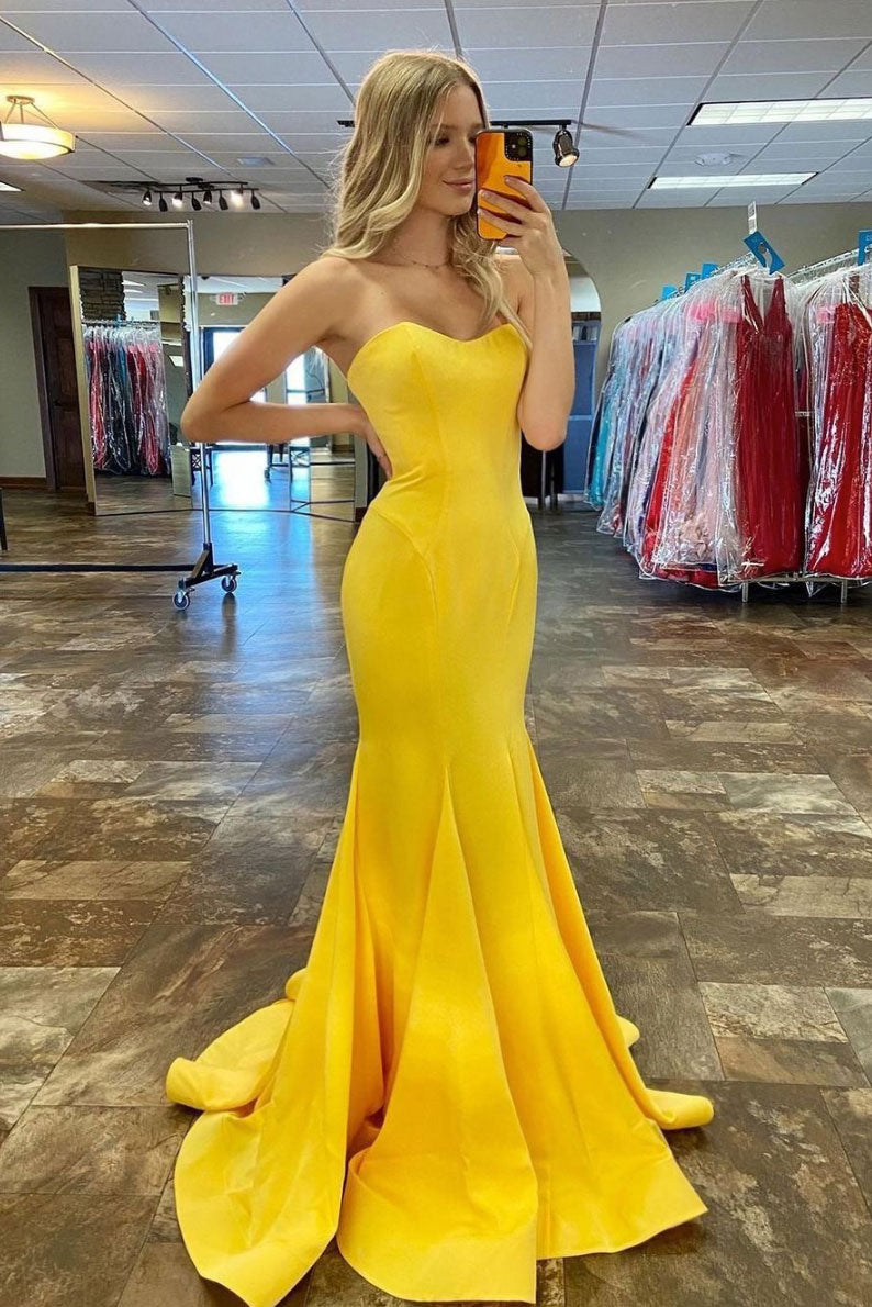 Simple yellow satin long prom dress yellow formal dress Simple yellow satin long prom dress yellow formal dress