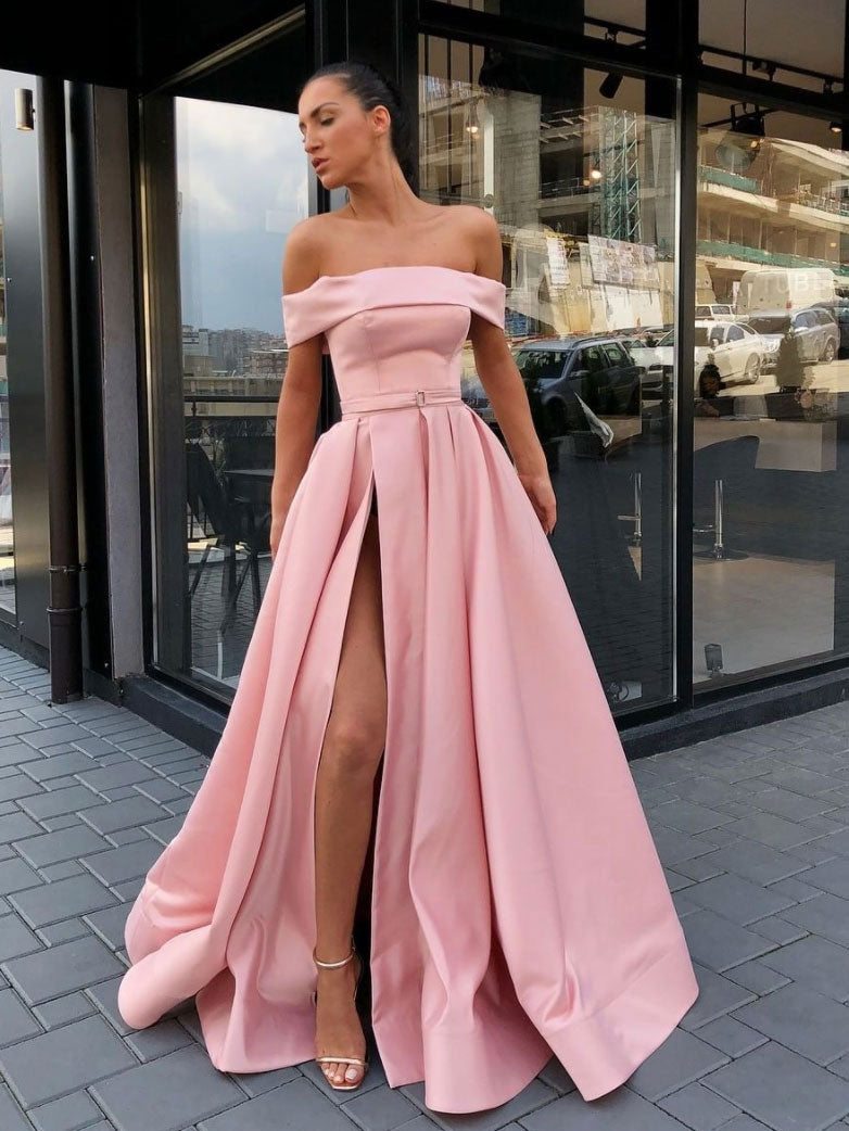 Simple A line pink satin long prom dress, pink evening dress dresstby Simple A line pink satin long prom dress, pink evening dress dresstby