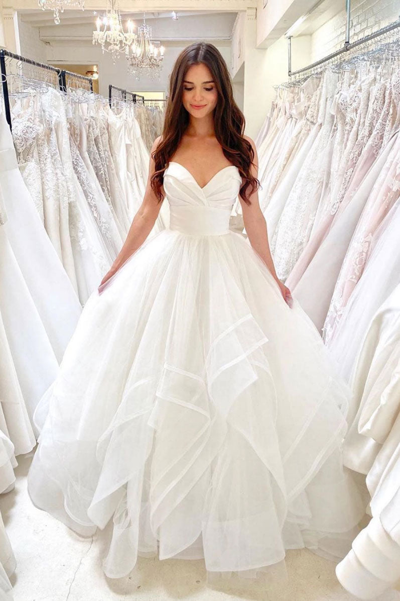 White sweetheart tulle long prom gown white formal dress dresstby White sweetheart tulle long prom gown white formal dress dresstby