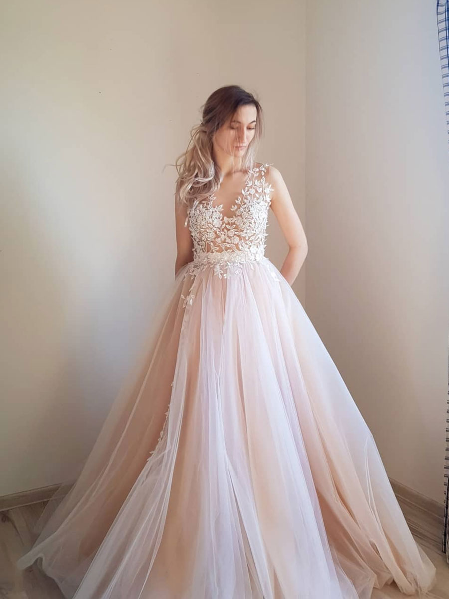 Light pink tulle lace long prom dress, pink tulle formal dress dresstby Light pink tulle lace long prom dress, pink tulle formal dress dresstby