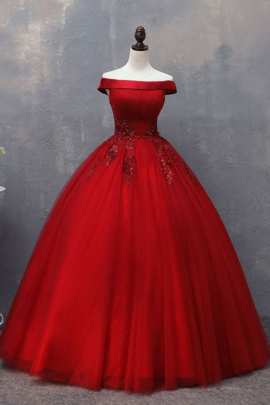 Burgundy tulle off shoulder long prom dress, burgundy formal dress dresstby Burgundy tulle off shoulder long prom dress, burgundy formal dress dresstby