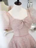 Simple tulle sequin long prom dress, tulle long evening dress