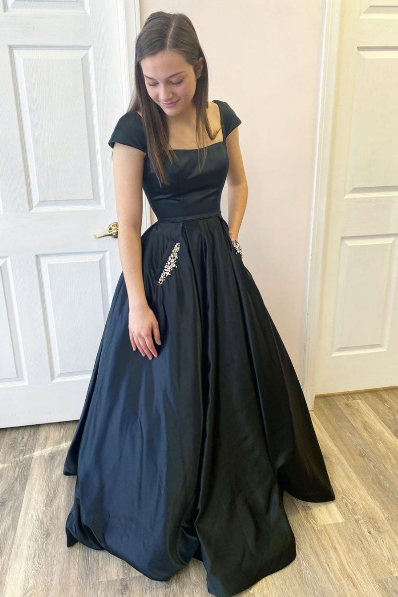 Simple black satin long prom dress black satin evening dress dresstby Simple black satin long prom dress black satin evening dress dresstby