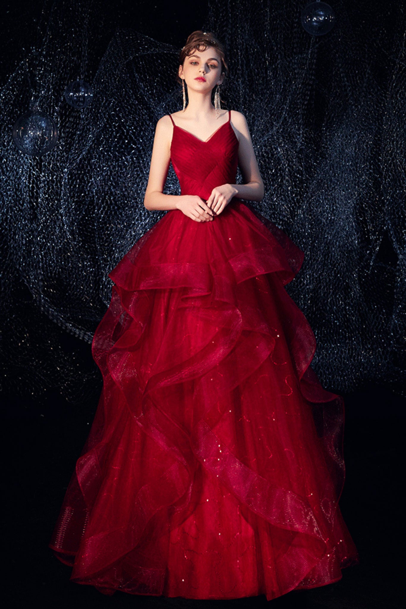 Burgundy tulle long prom dress, burgundy evening dress dresstby Burgundy tulle long prom dress, burgundy evening dress dresstby