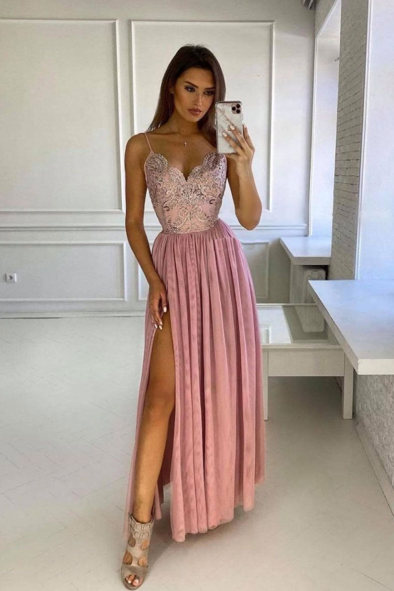 Pink v neck lace long prom dress pink bridesmaid dress Pink v neck lace long prom dress pink bridesmaid dress