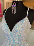 Simple v neck sequin long prom dress, sequin evening dress