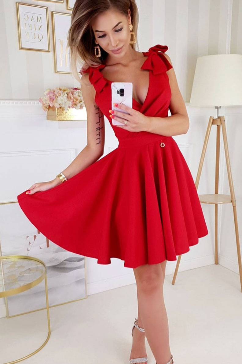 Red v neck satin short prom dress red satin homecoming dress dresstby Red v neck satin short prom dress red satin homecoming dress dresstby