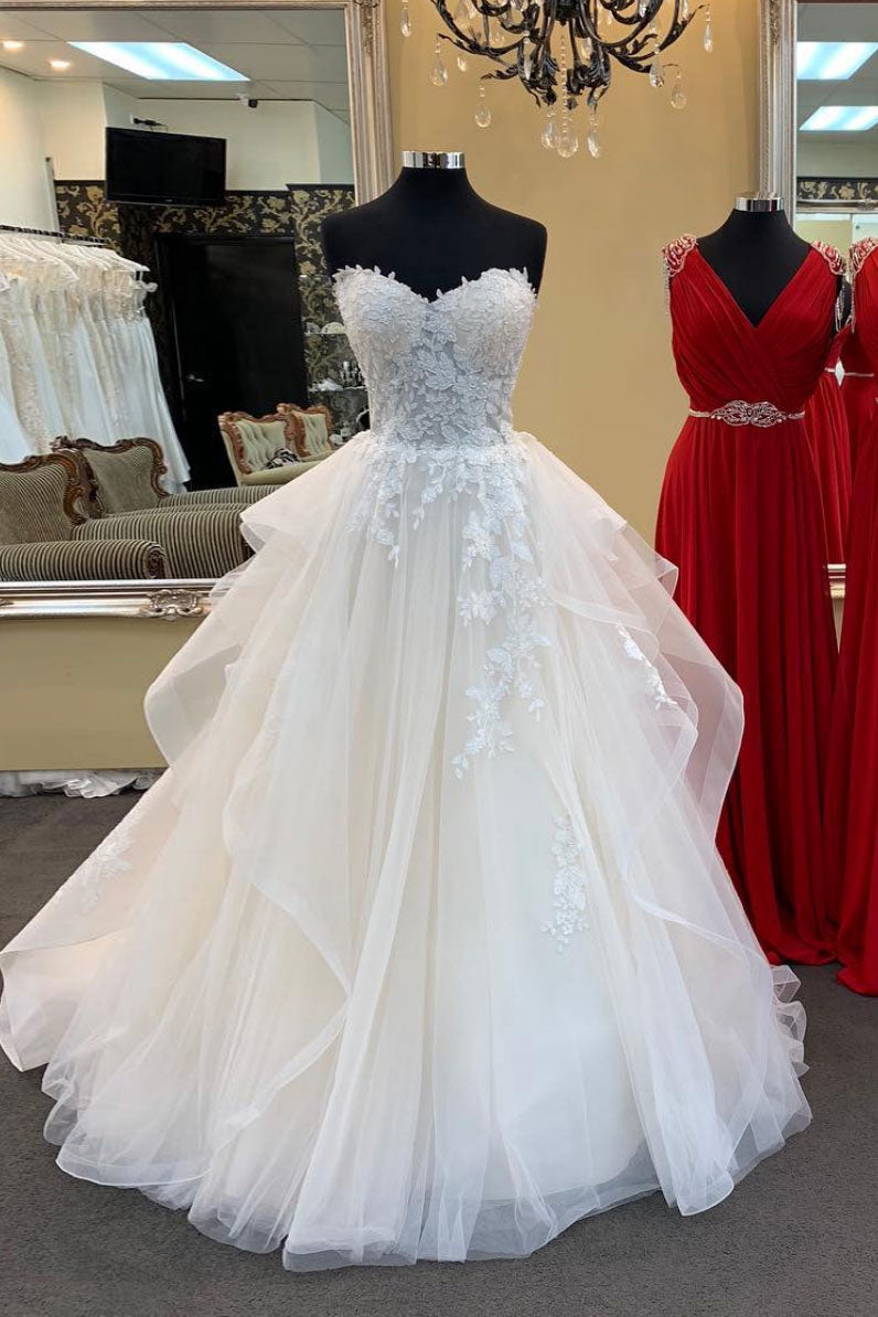 Light champagne sweetheart tulle lace long prom dress, lace wedding dr dresstby Light champagne sweetheart tulle lace long prom dress, lace wedding dr dresstby