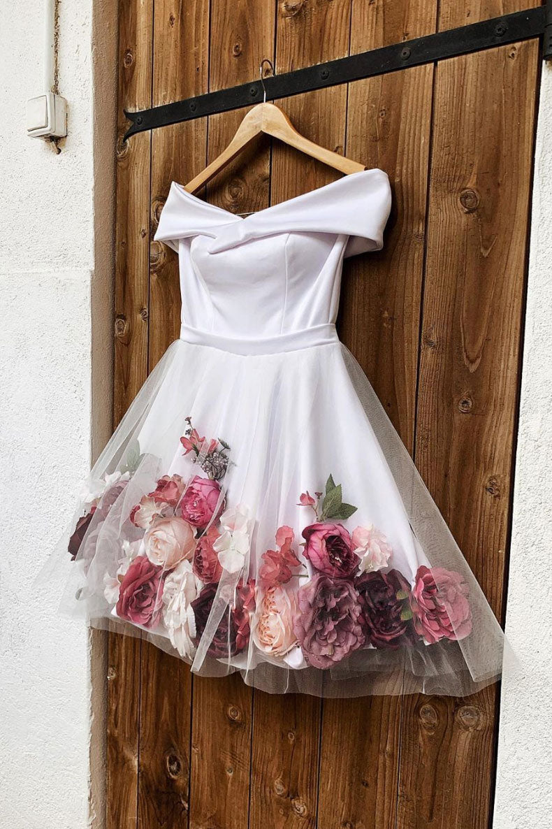White off shoulder tulle short prom dress, white homecoming dress dresstby White off shoulder tulle short prom dress, white homecoming dress dresstby