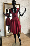 Burgundy two pieces short prom dress, burgundy homecoming dress