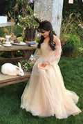 Elegant white tulle long prom dress, white tulle evening dresses
