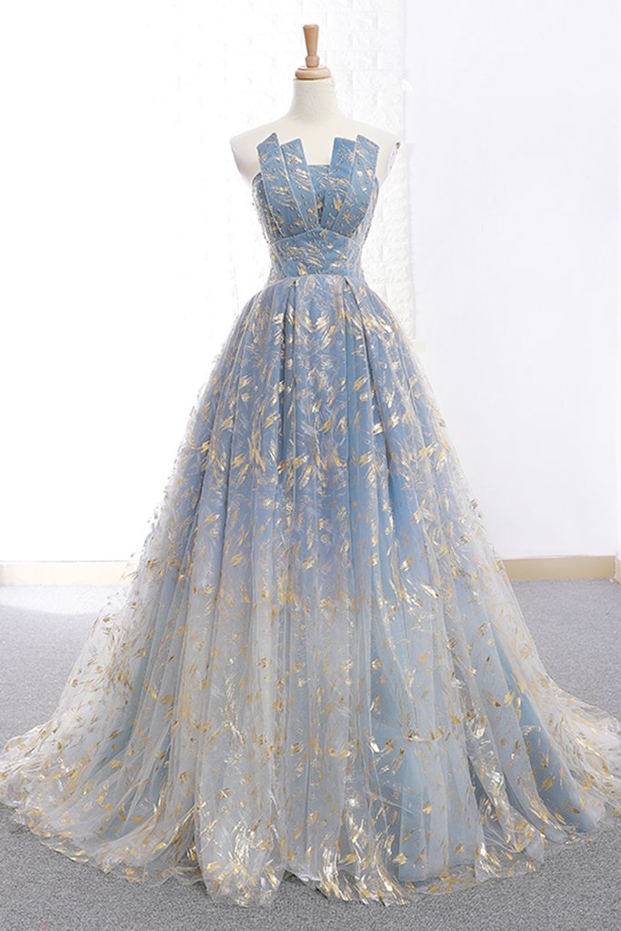 blue tulle long prom dress, blue tulle evening dress dresstby blue tulle long prom dress, blue tulle evening dress dresstby