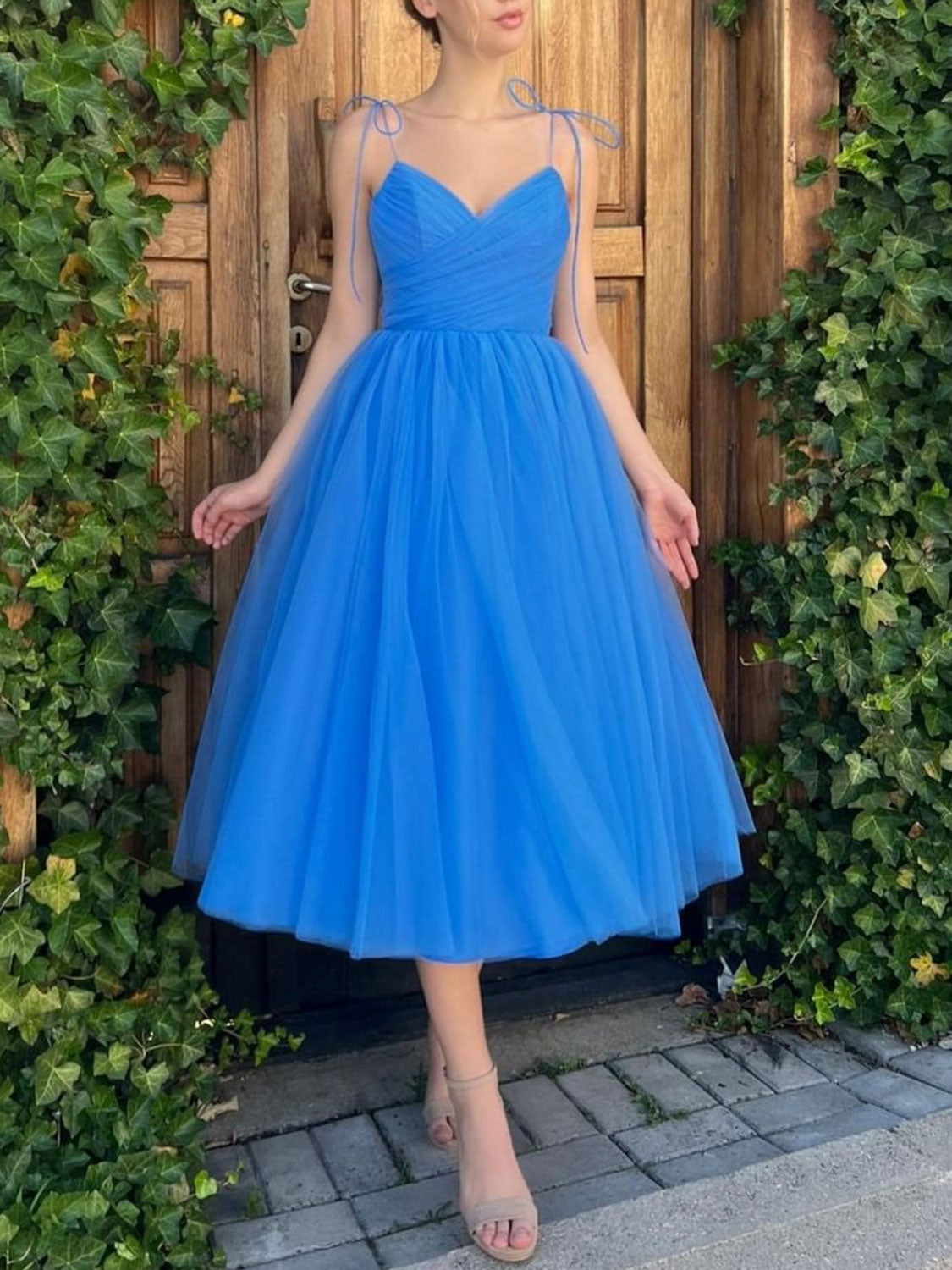 Blue v neck tulle short prom dress, blue homecoming dress dresstby Blue v neck tulle short prom dress, blue homecoming dress dresstby