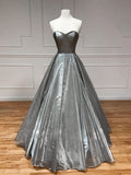 Simple sweetheart neck satin gray long prom dress gray formal party dress