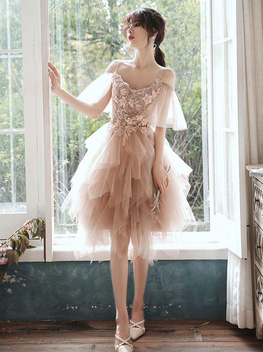 Champagne tulle lace short prom dress, champagne homecoming dress Champagne tulle lace short prom dress, champagne homecoming dress